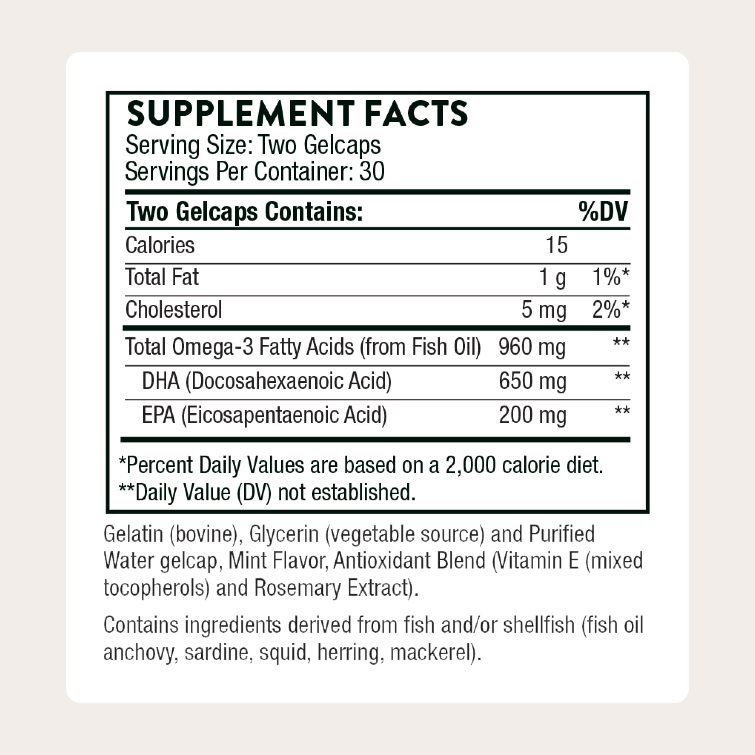 Thorne Prenatal DHA capsules close-up, easy-to-take gelcaps for gentler digestion.