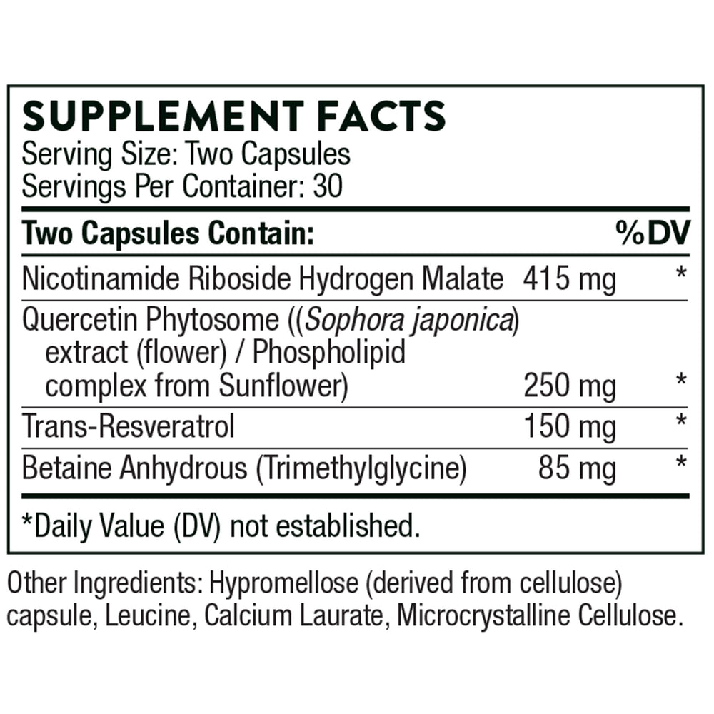 Close-up image of NR, resveratrol and quercetin ingredients in ResveraCel