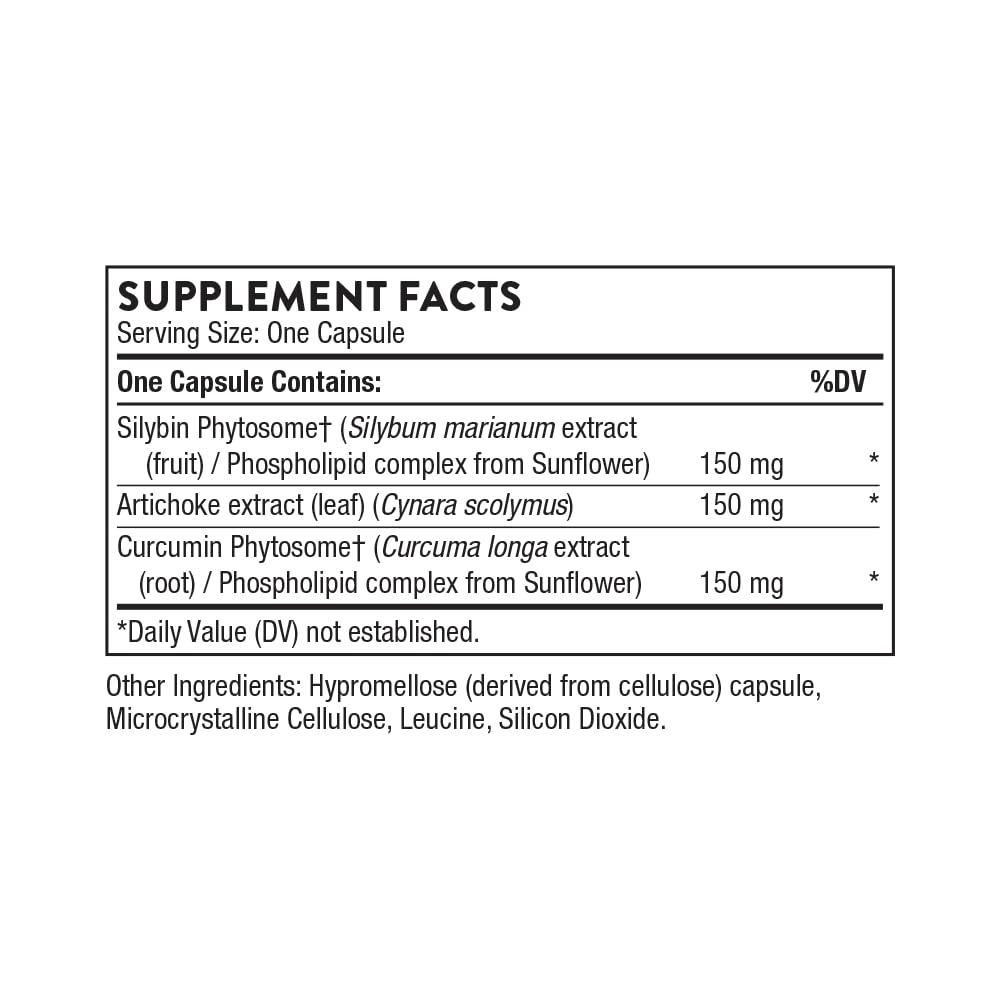 Back of Thorne S.A.T. Milk Thistle Complex bottle packaging