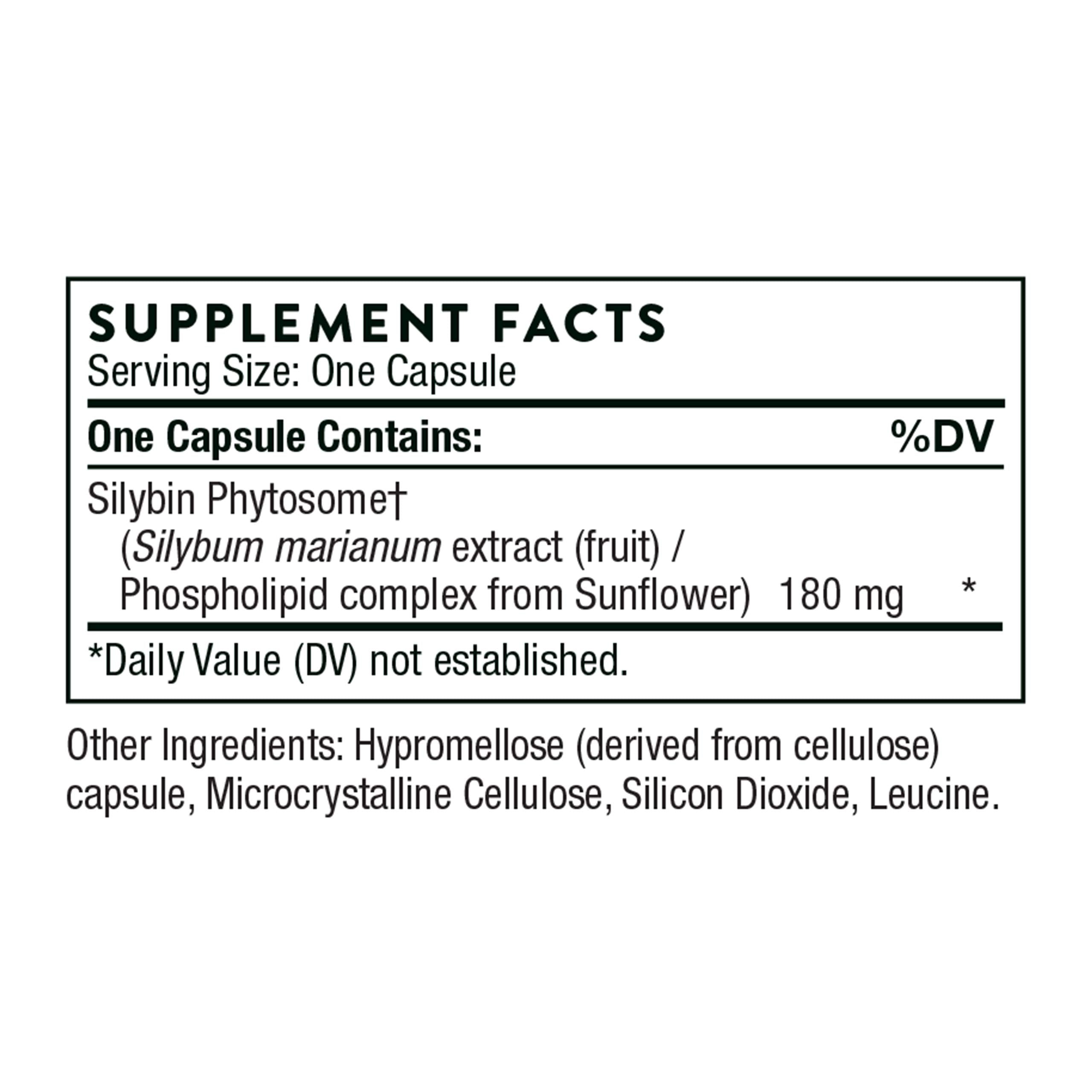 Close-up of Siliphos bottle with milk thistle and phosphatidylcholine