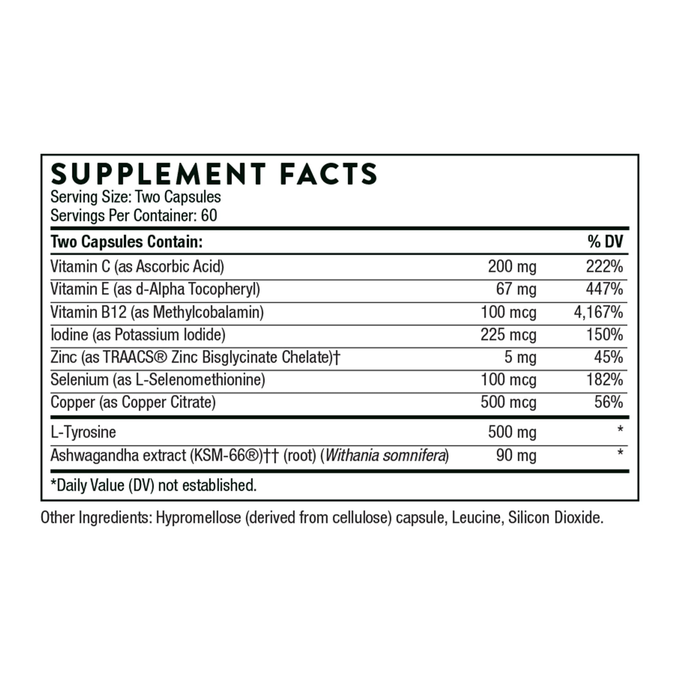THORNE Thyrocsin bottle back showing supplement facts