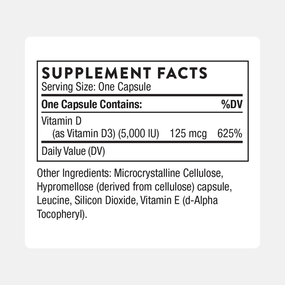 Close-up of Vitamin D3 capsules from Thorne Vitamin D-5000