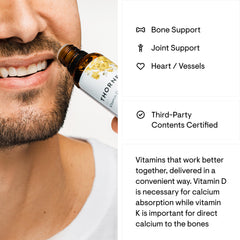 Self-dispensing top showing dropper for D3 and K2