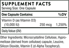 Label of THORNE Vitamin D3 10000 IU