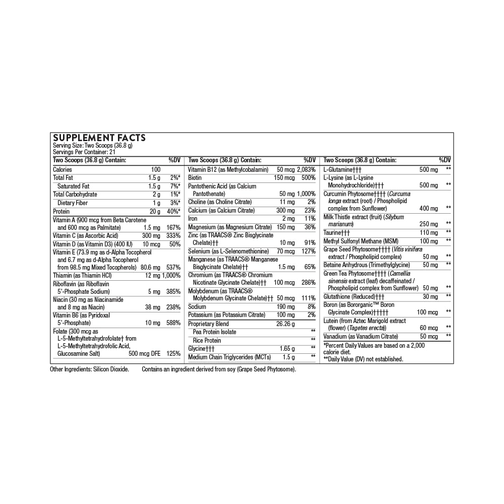 Back label with supplement facts and ingredients