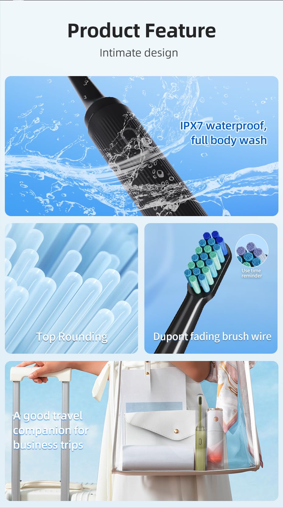 Icons for three brushing modes: Clean, Sensitive, Massage