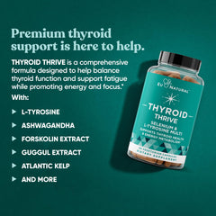 Thrive Energy Support bottle with surrounding healthy foods