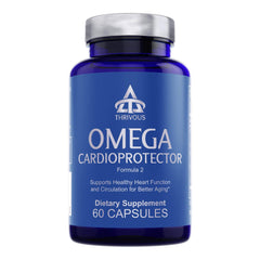 Thrivous Omega Cardioprotector bottle label and capsules