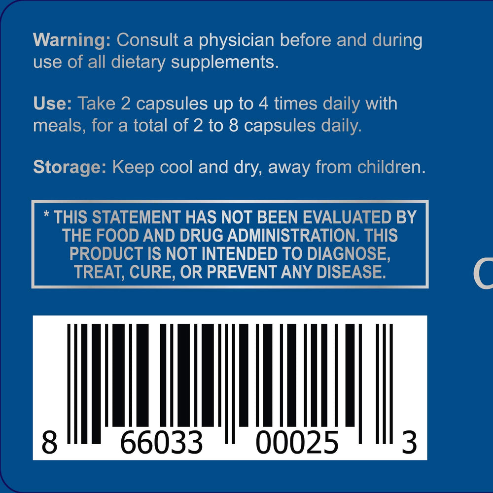 Serving suggestion showing two capsules with a meal