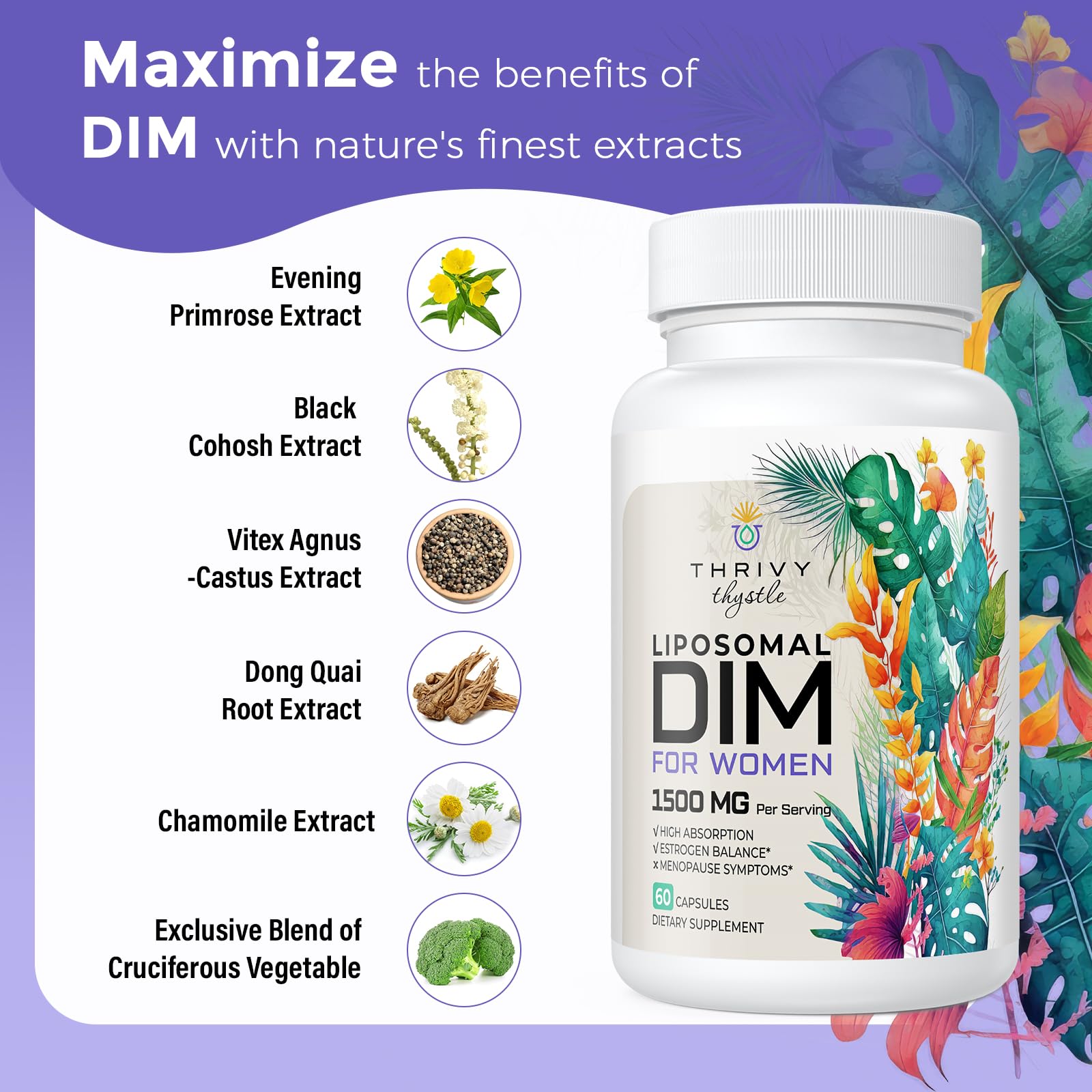 Packaging for ThrivyThystle Liposomal DIM Supplement