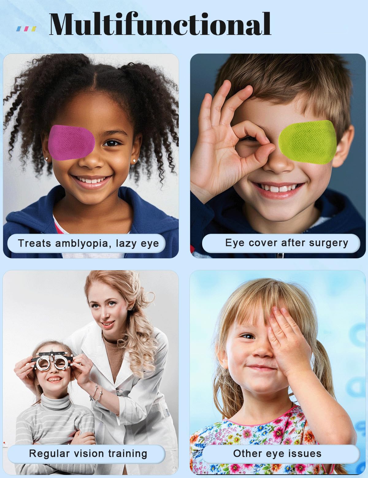 Green THSIREE 20-pack adhesive eye patches for kids