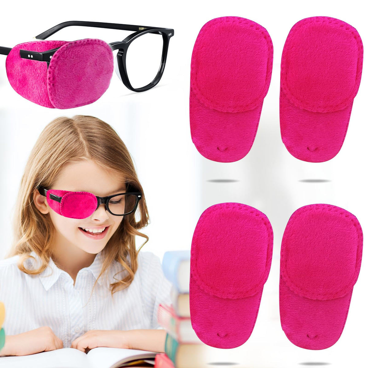 Pink velvet eye patch for kids, front view