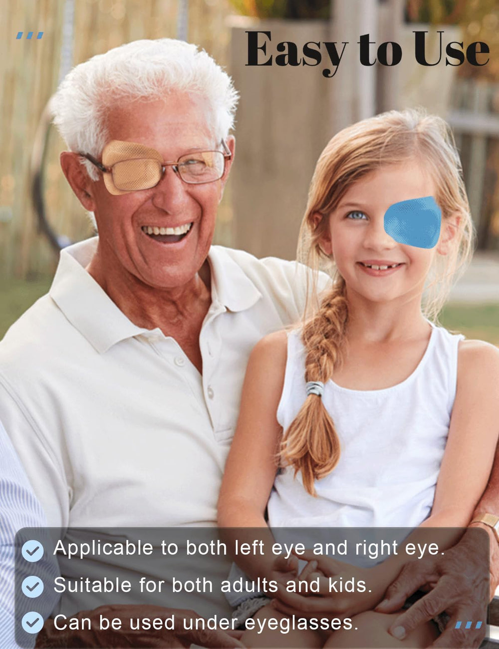 Blue adhesive eye patch applied over eye