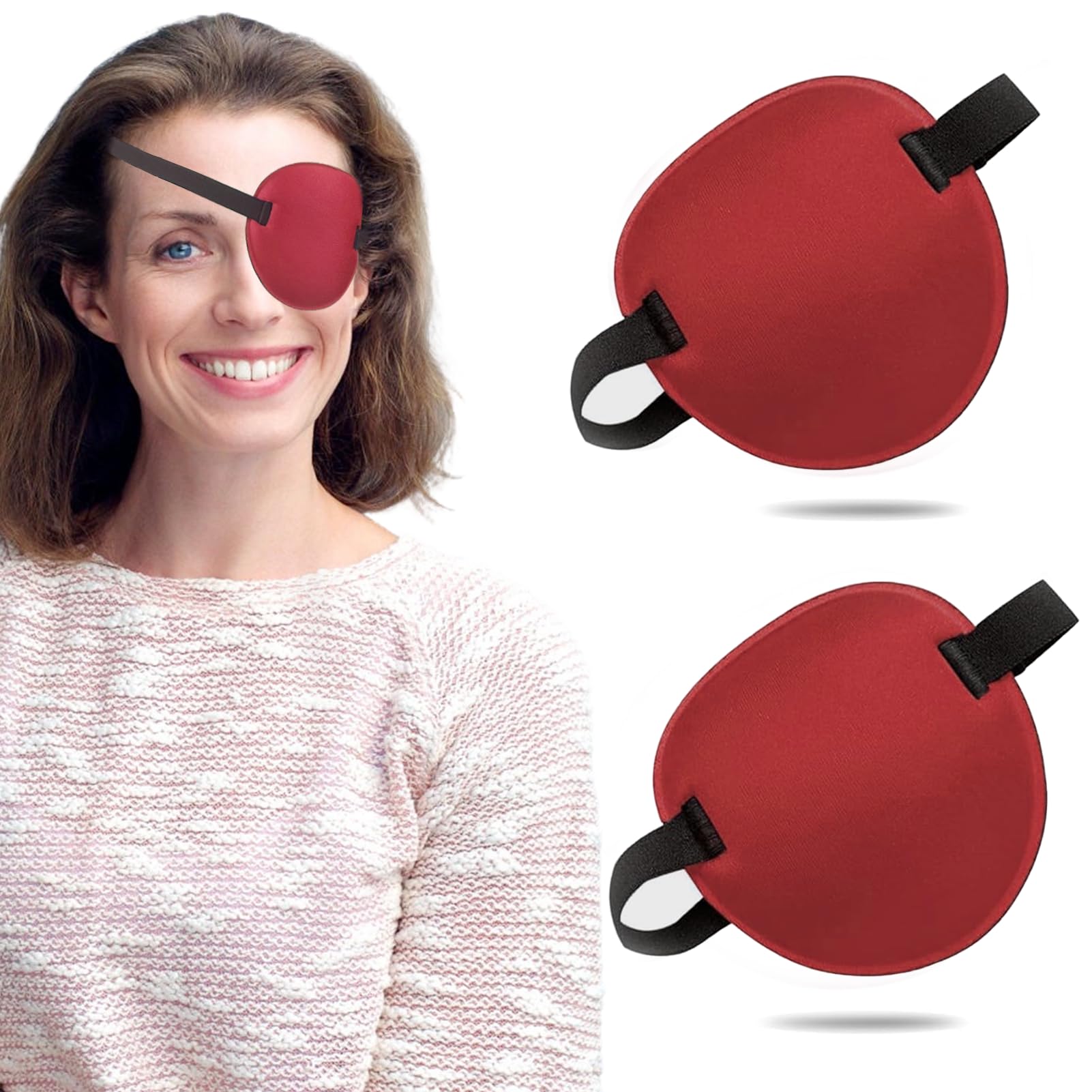 THSIREE 2-pack red eye patch - 3D adjustable design