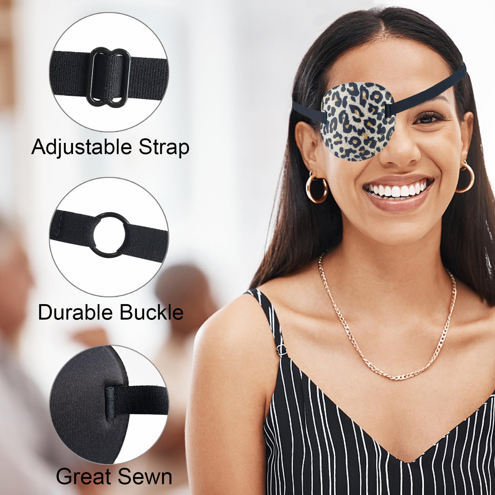 Close-up of adjustable elastic strap on THSIREE eye patch