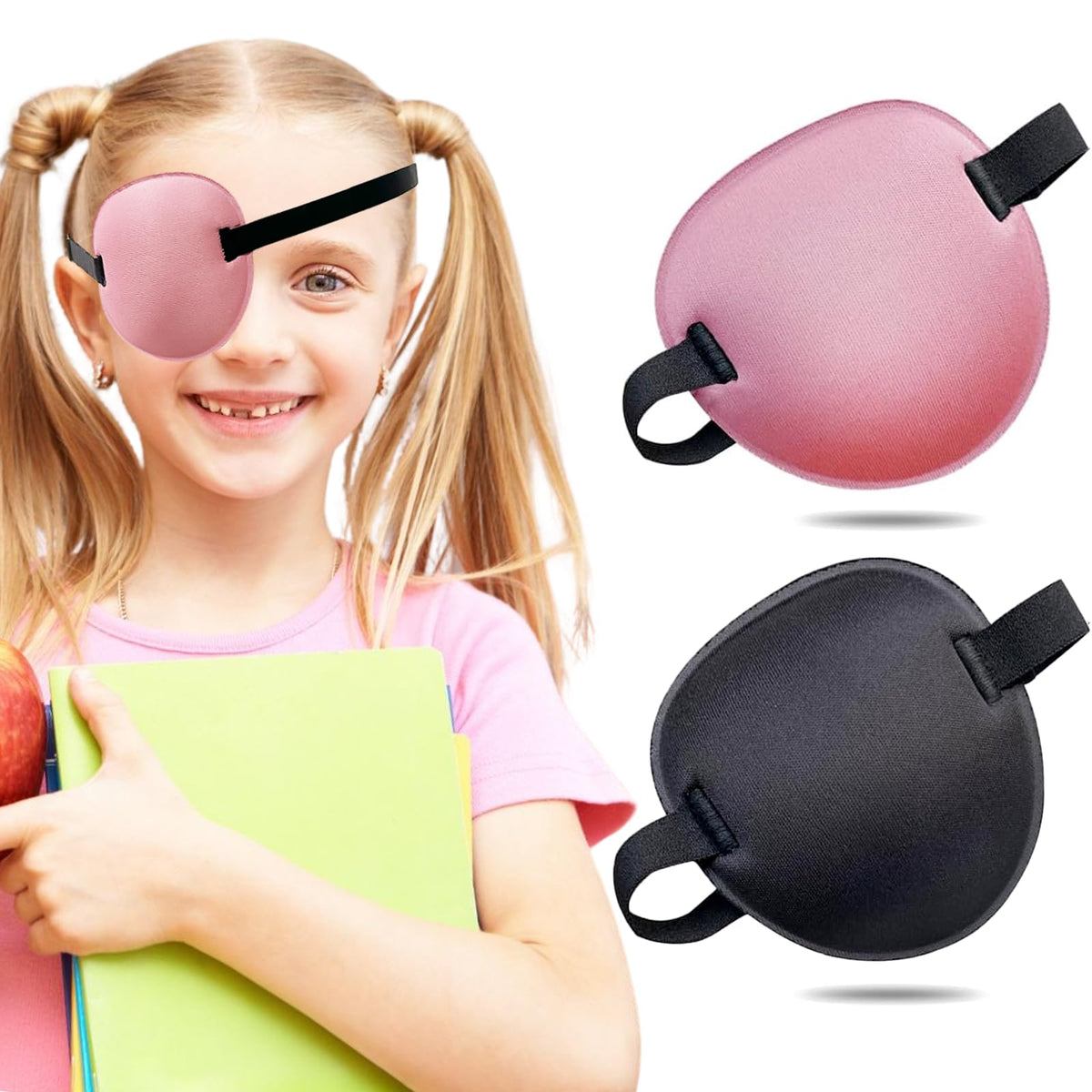 THSIREE 2-pack eye patches in black and pink for kids and adults