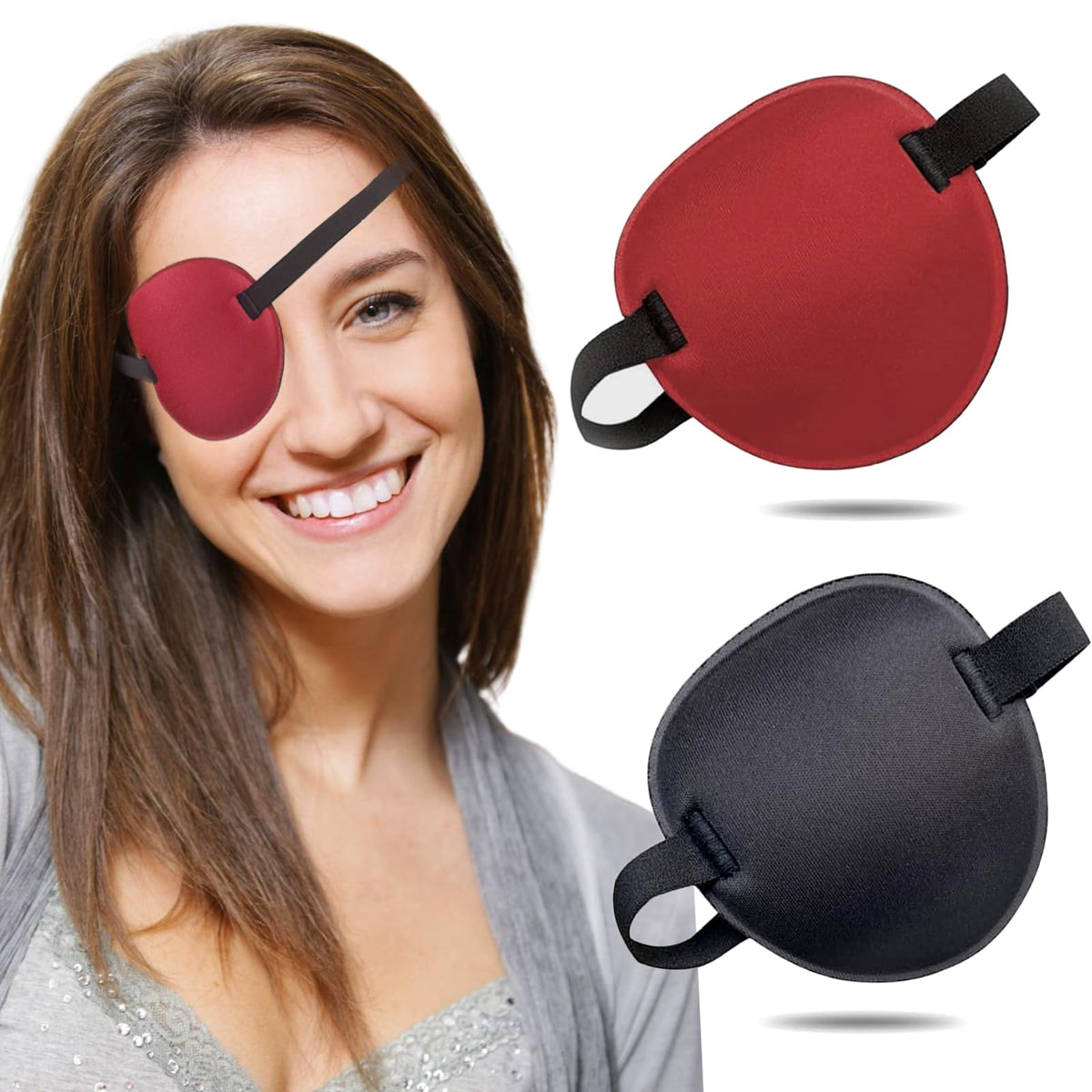 THSIREE eye patch two-pack in black and red for kids and adults