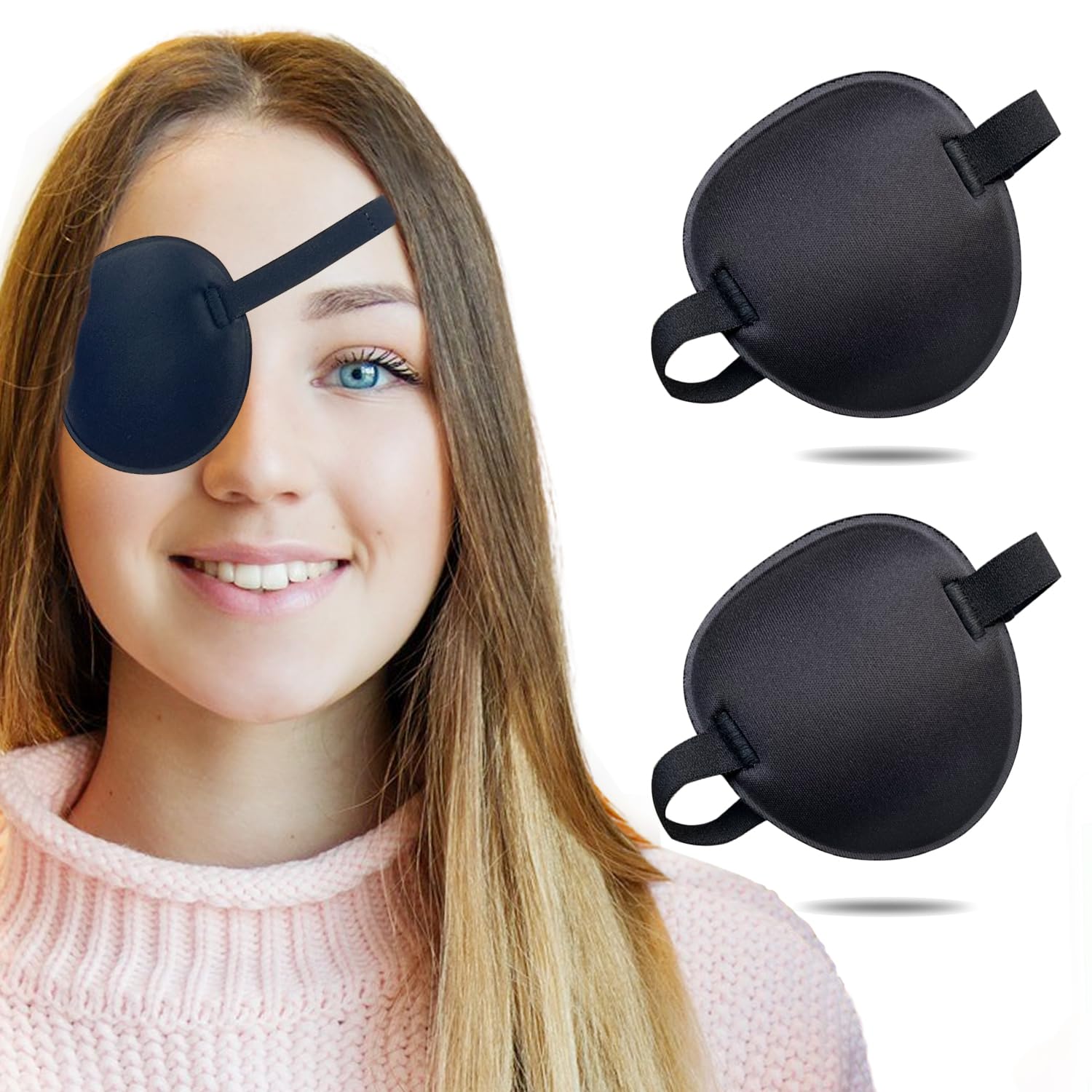 Blue adjustable eye patch over glasses – side view