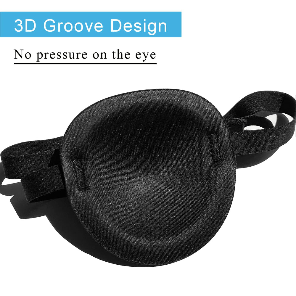 Close-up of blue adjustable eye patch fitting over glasses bracket