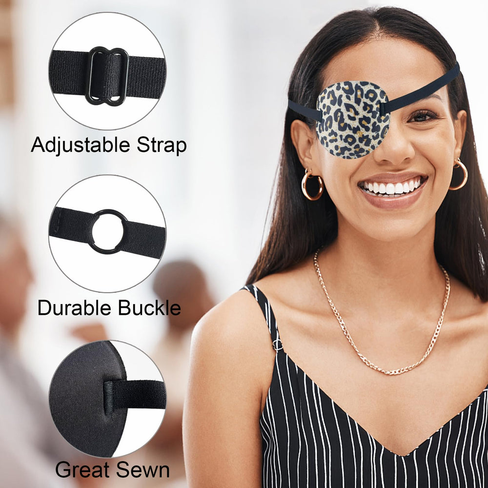 Left side view of 3D adjustable leopard print eye patch
