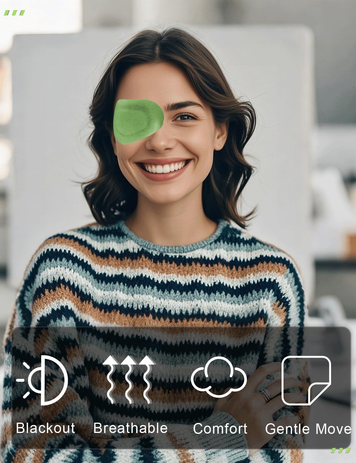 20 green eye patches, individually wrapped for travel and daily use