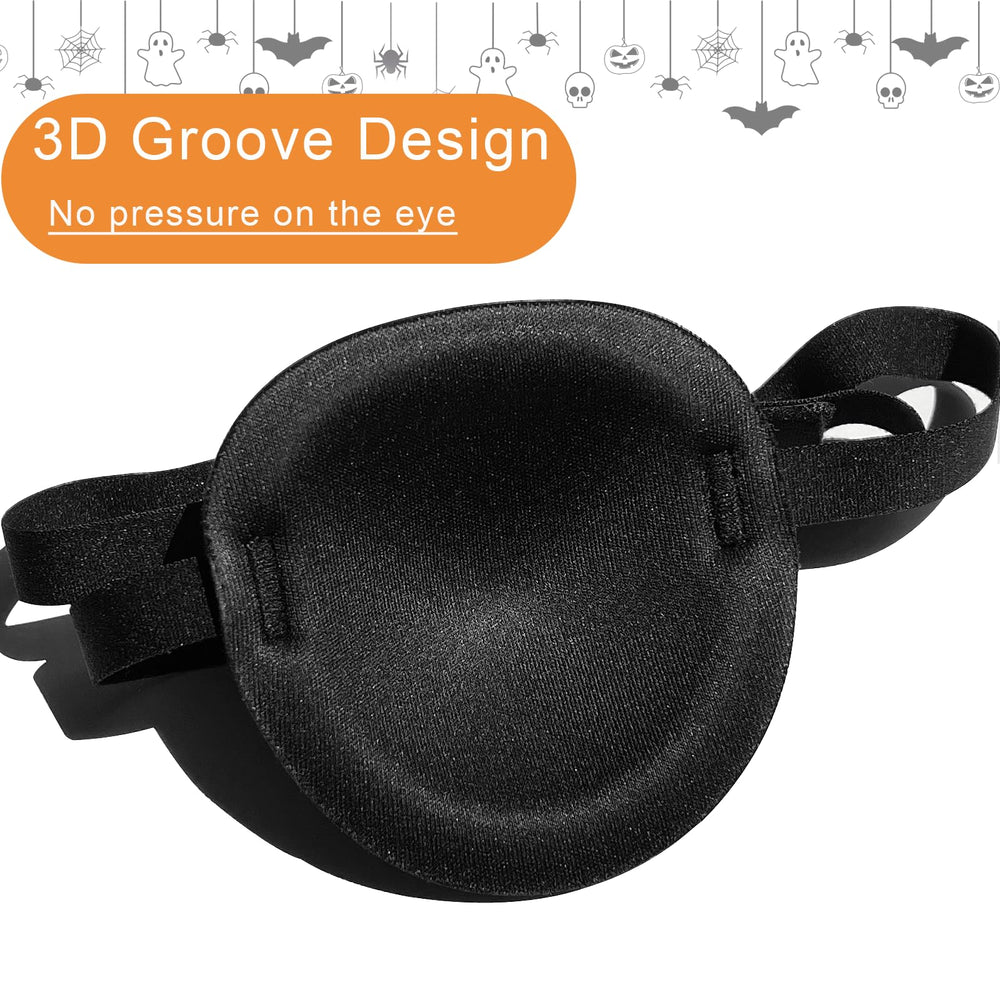 Close-up of adjustable strap for adult pirate eye patch for left and right eye