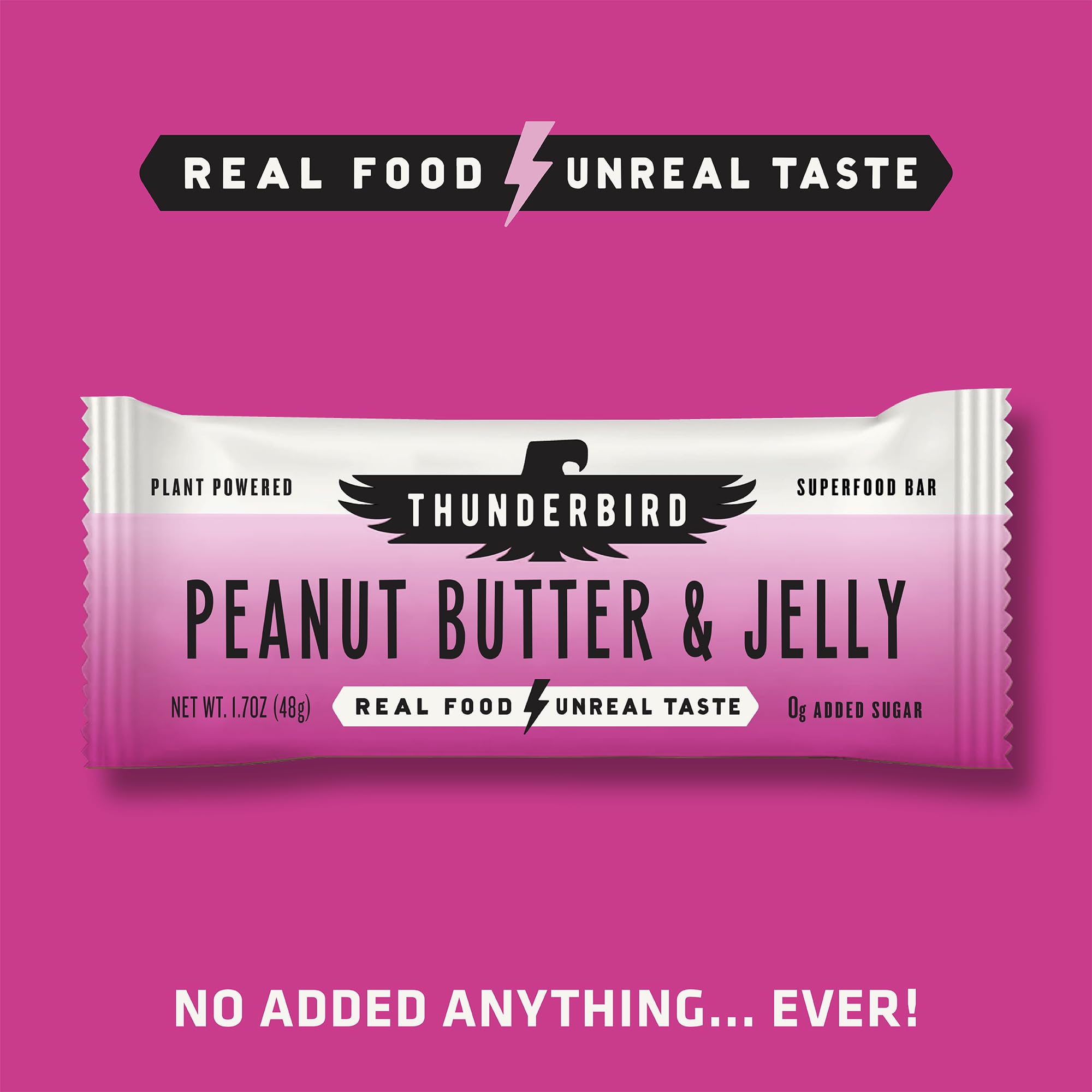 Thunderbird Bars no-added-sugar-ingredient-list shows naturally sweetened bar for everyday snacking.