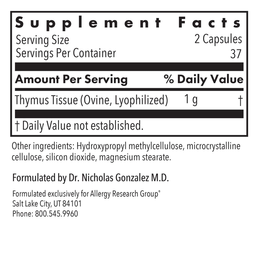 Lyophilized thymus tissue illustration showing ovine source