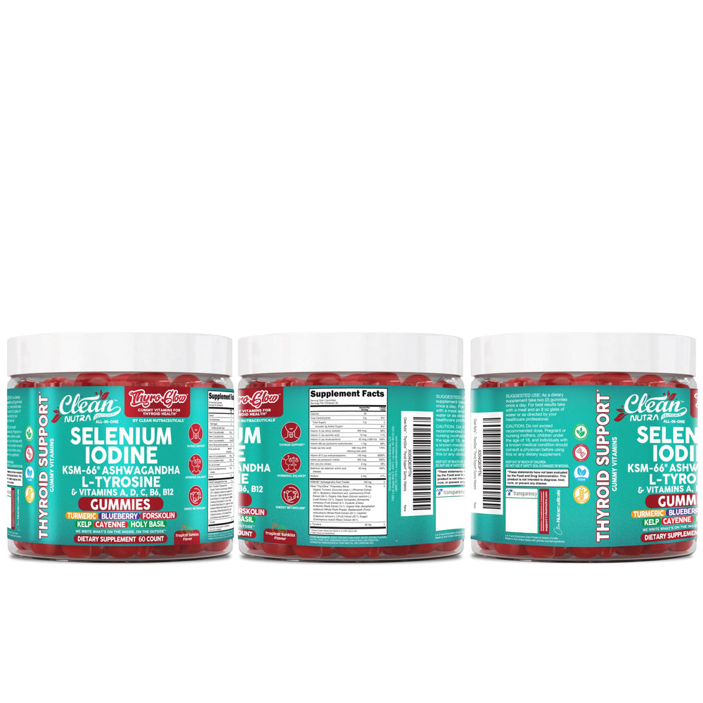 Hero shot of Clean Nutra ThyroGlow Gummies on white background