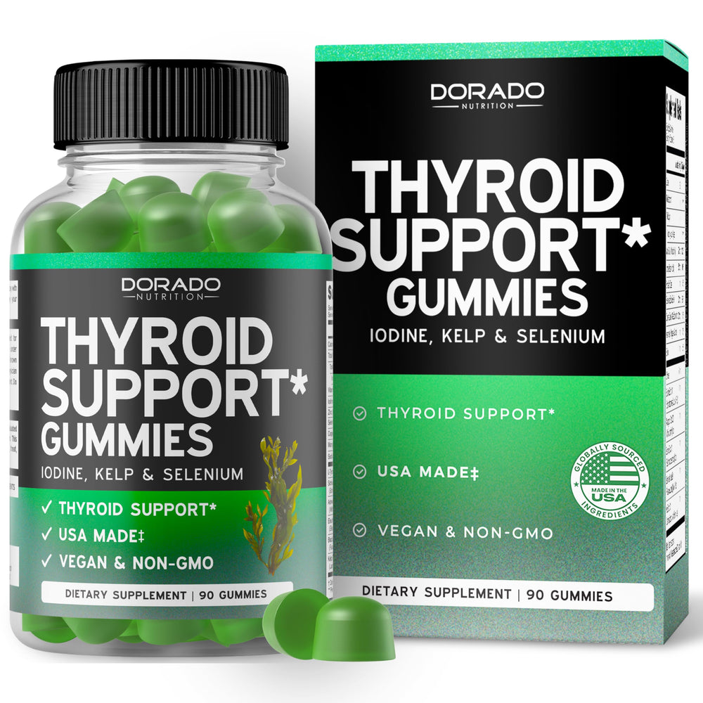 Front view of Dorado Nutrition Thyroid Support Gummies bottle with Apple flavor