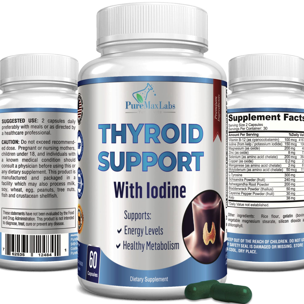 Thyroid Support with Iodine bottle and 60 capsules