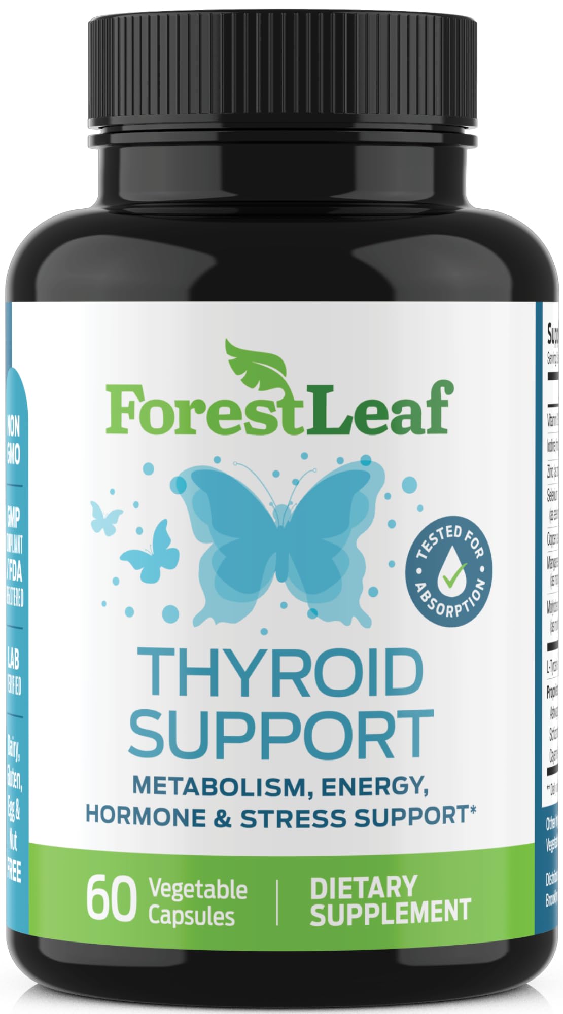 Allergen-free, vegetarian thyroid supplement packaging label
