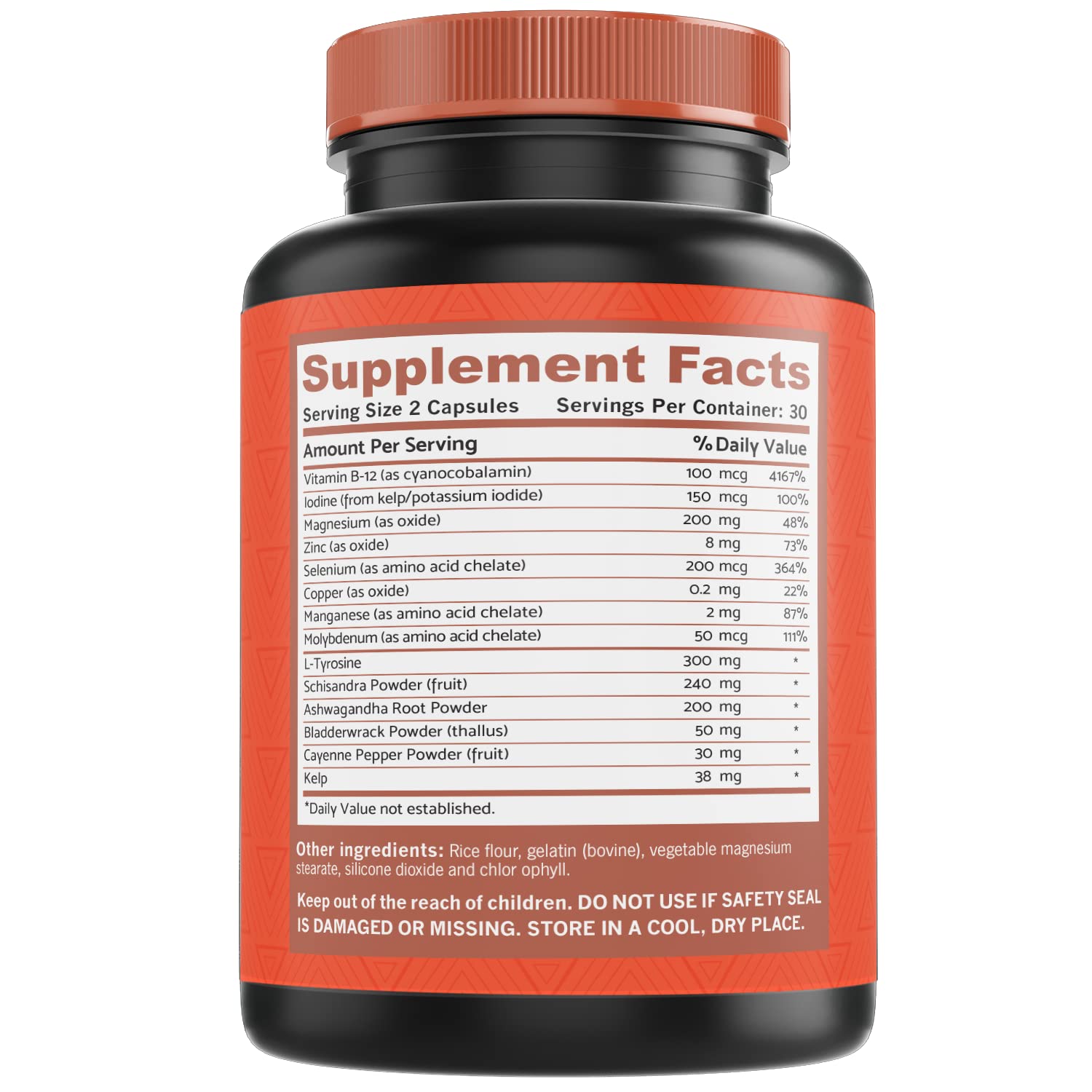 Capsule close-up showing L-Tyrosine and Ashwagandha