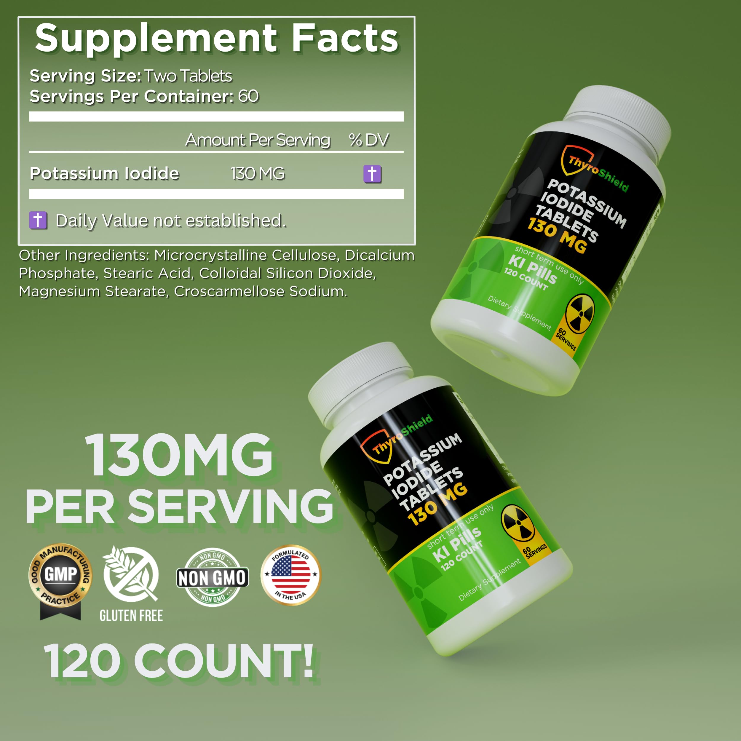 ThyroShield 130 mg KI tablets bottle back label