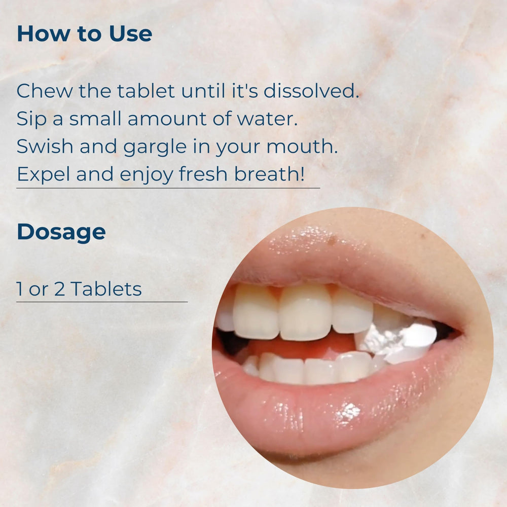 Close-up of chewing a Tidalove Mouthwash Tablet