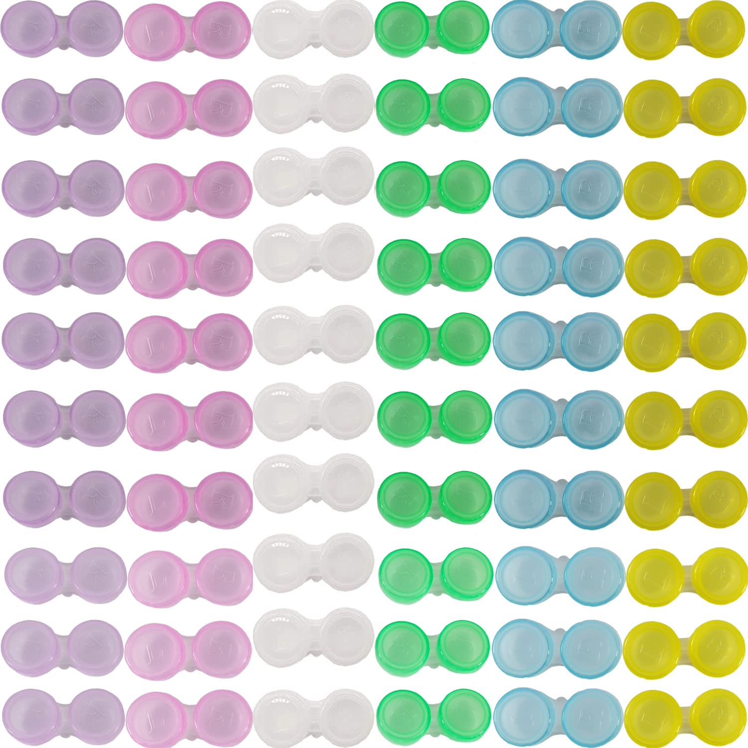 TIHOOD 60pcs contact lens case set in pink, blue, green, yellow, white and purple