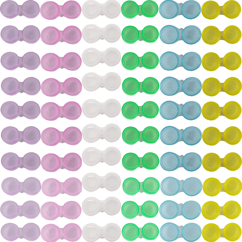 TIHOOD 60pcs contact lens case set in pink, blue, green, yellow, white and purple