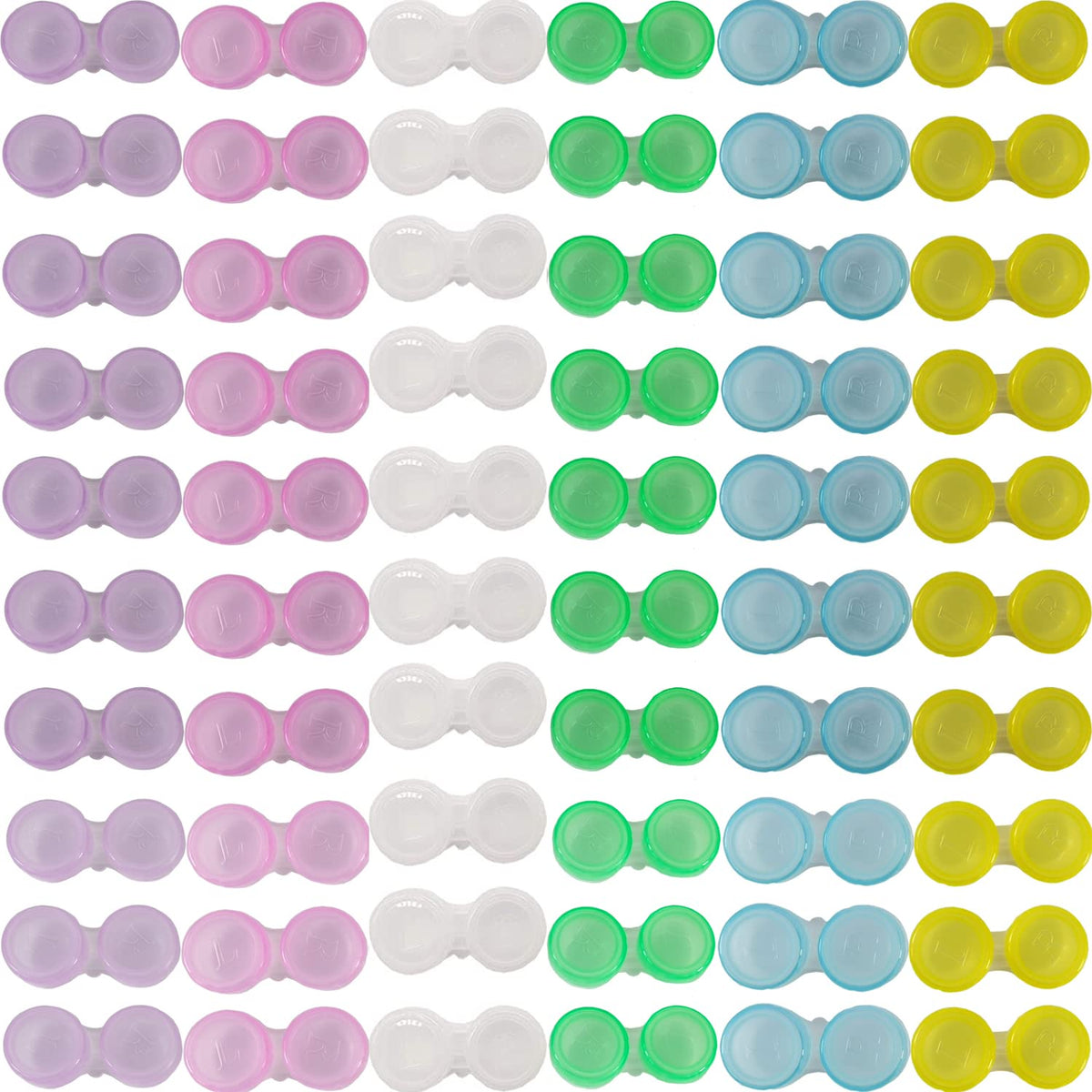 TIHOOD 60pcs contact lens case set in pink, blue, green, yellow, white and purple
