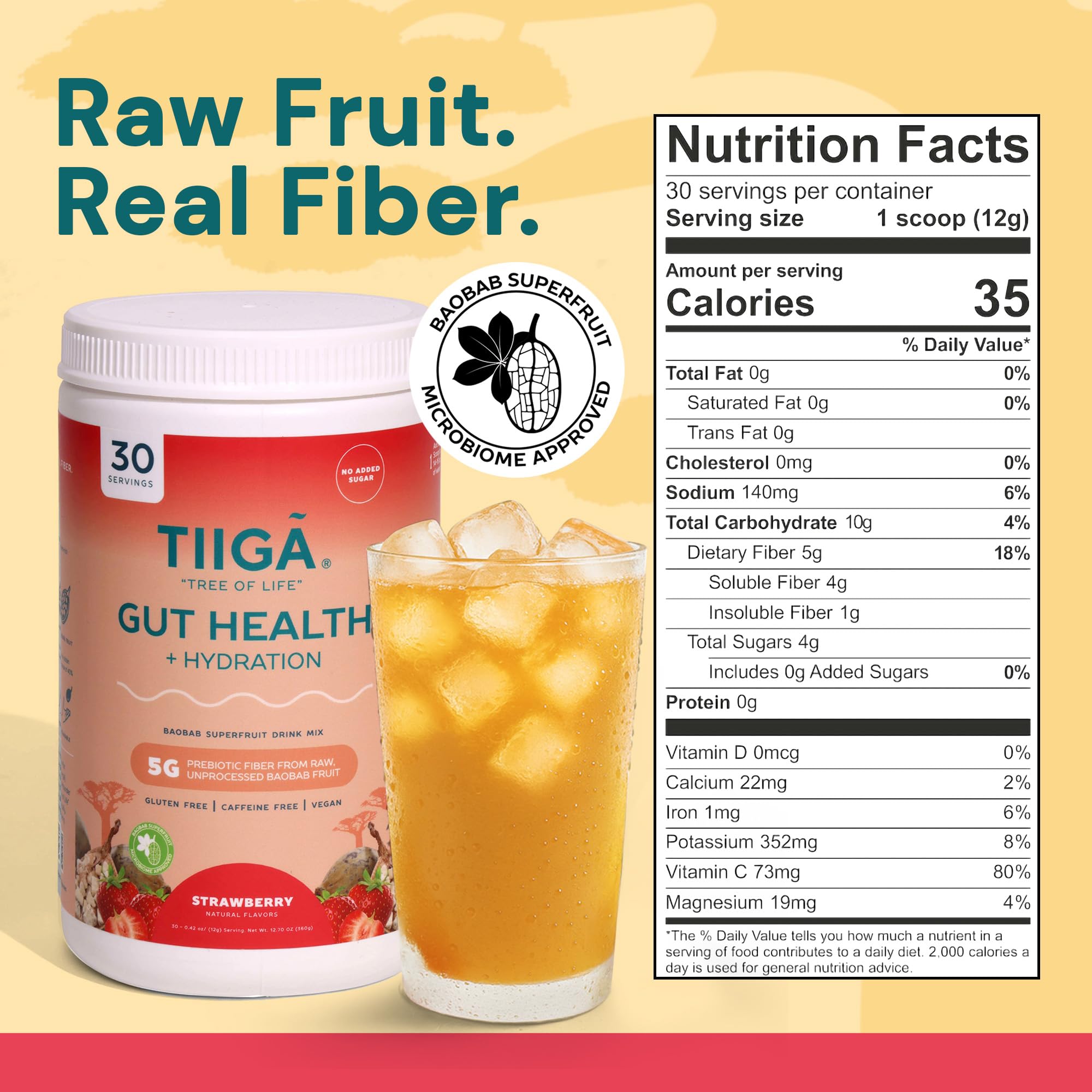 Tiiga 30-servings tub close-up with lifestyle context shows convenient daily use