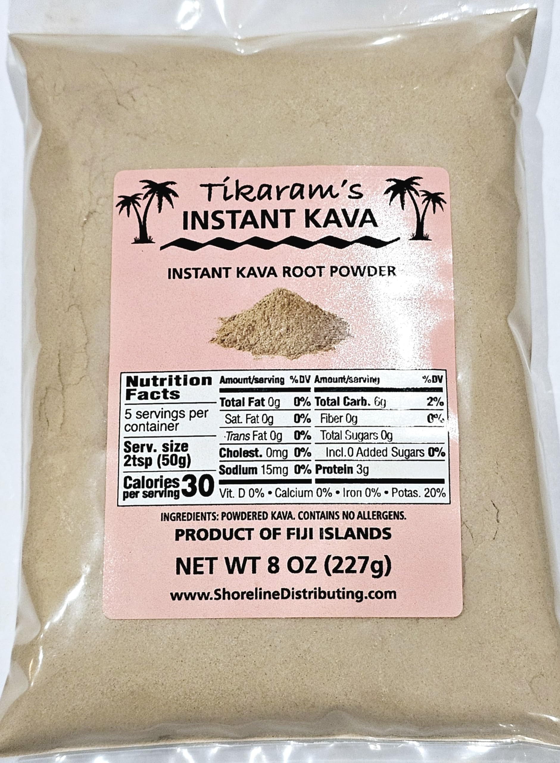 Packaging of Tikaram's Instant Kava Powder, half-pound from Fiji Islands