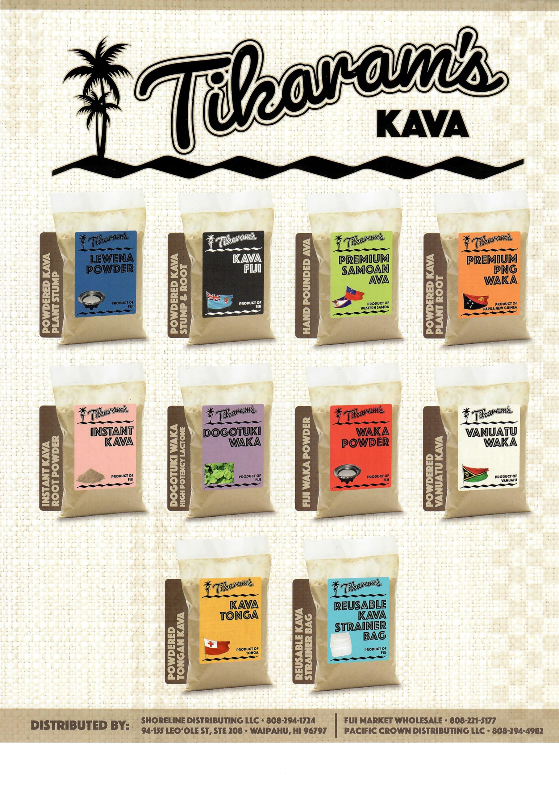 8oz bag of Tikaram PNG Kava Waka Powder label and branding