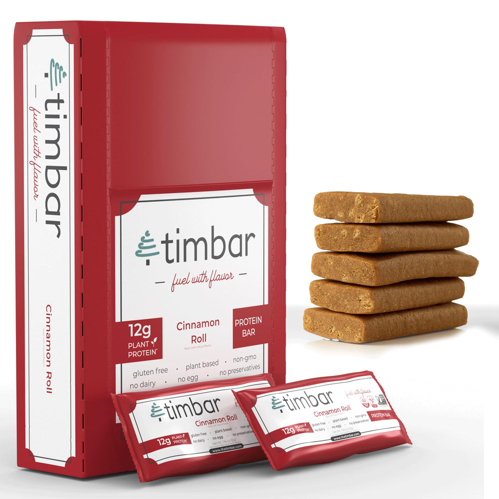 TIMBAR Protein Bars 12 Pack front packaging conveys grab-and-go energy