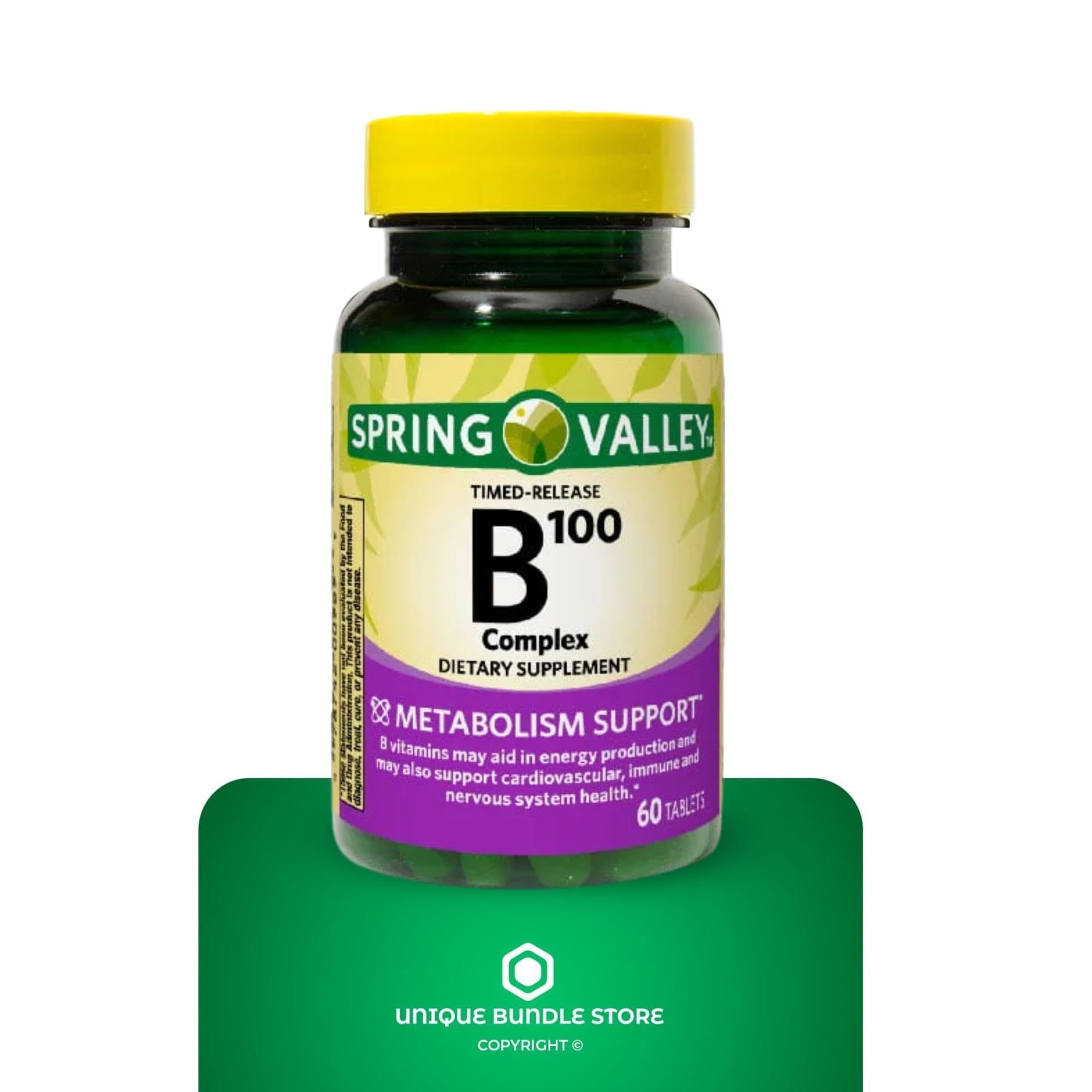 Close-up of B Complex 100 label showing 100 mg per serving