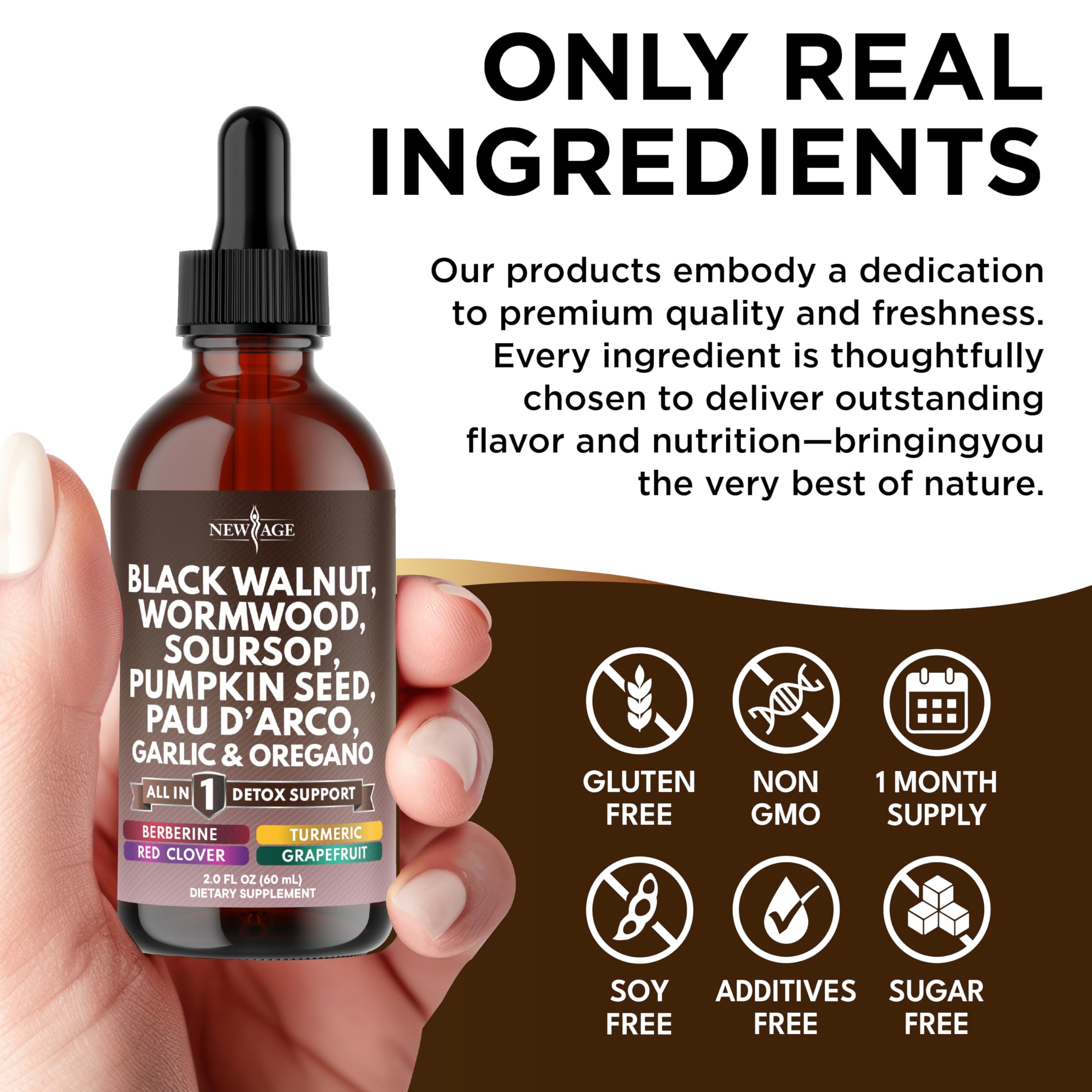 Close-up of tincture bottle labeled Black Walnut Wormwood Cleanse Drops