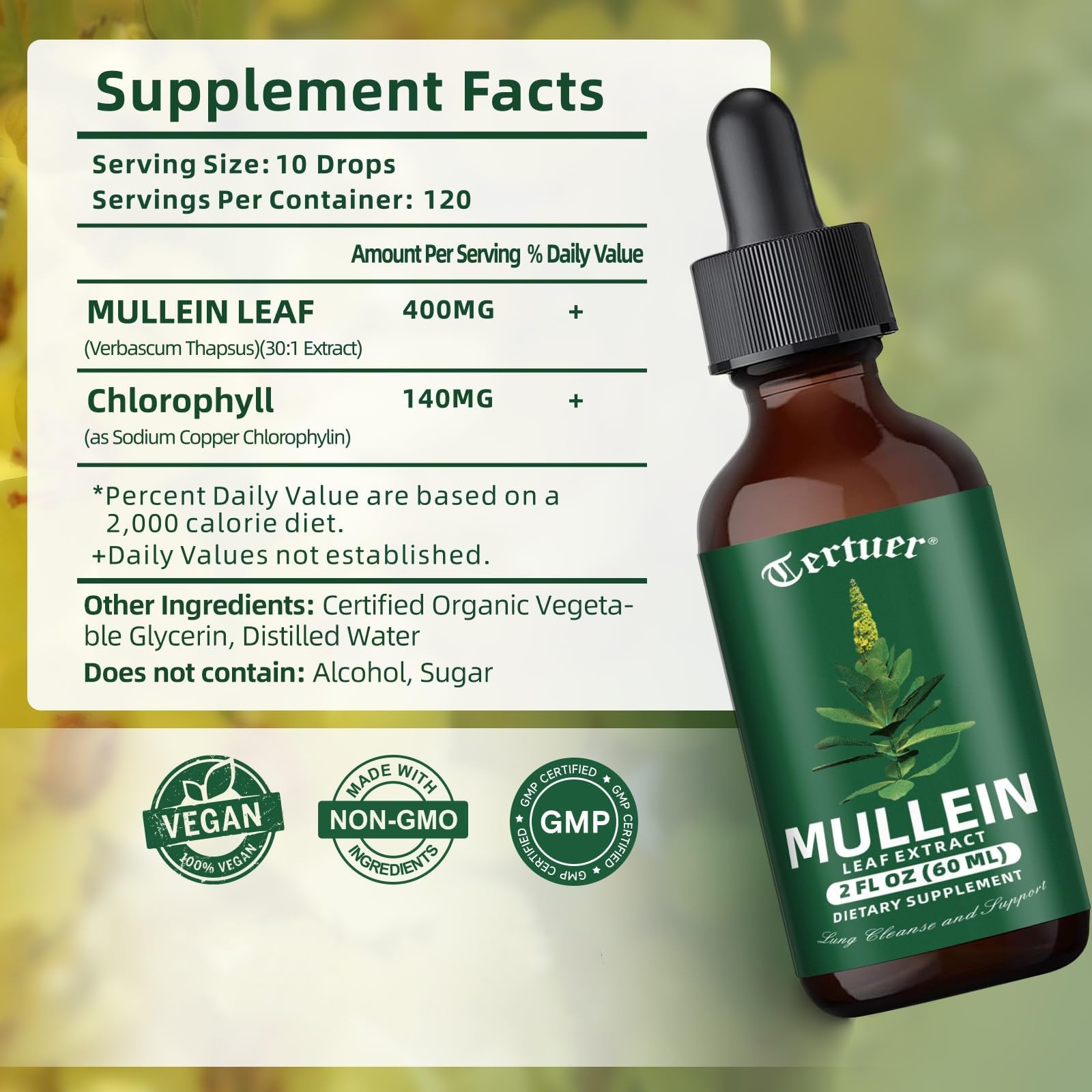 Pouring mullein tincture drops from the bottle