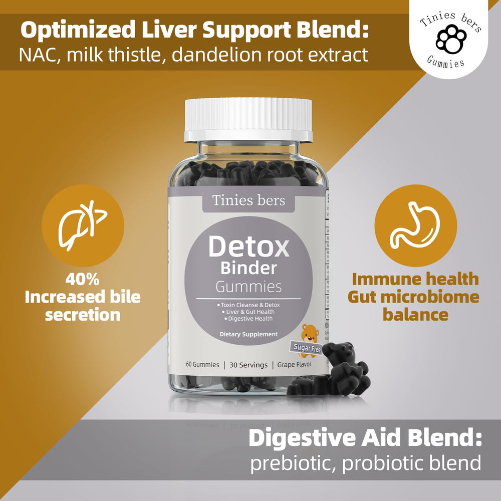 Tinies bers Detox Binder Gummies dispense demo shows easy daily dose and kid-friendly chew