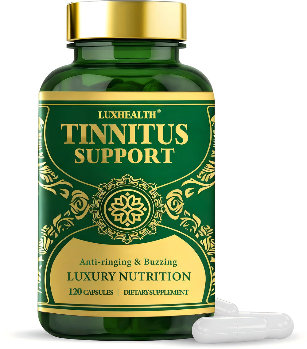 Tinnitus relief supplement bottle with 120 capsules