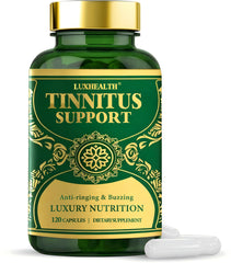 Tinnitus relief supplement bottle with 120 capsules