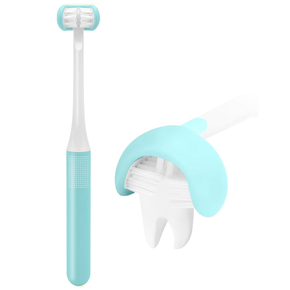 Blue TinyGums 3-Sided Toddler Toothbrush - front view