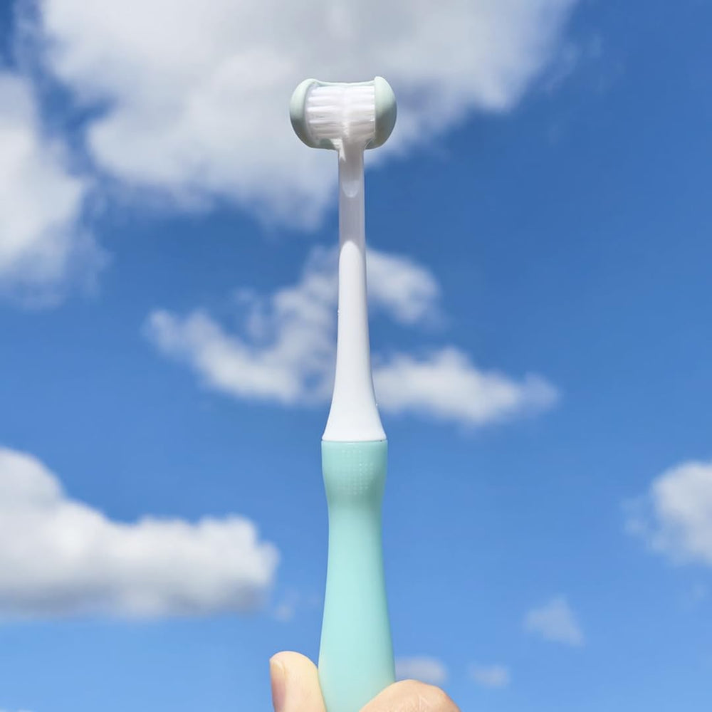 Close-up of ultra-soft bristles on TinyGums toddler toothbrush